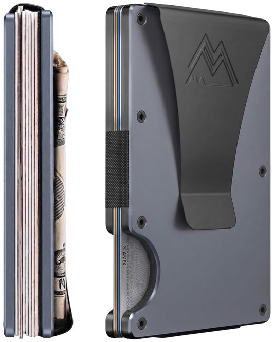 Mountain Voyage Co Minimalist Wallet for Men & Women - Slim RFID Wallet, Scratch Resistant, Credit Card Holder & Money Clip, Easily Removable Money & Cards, (Gunmetal Titanium)