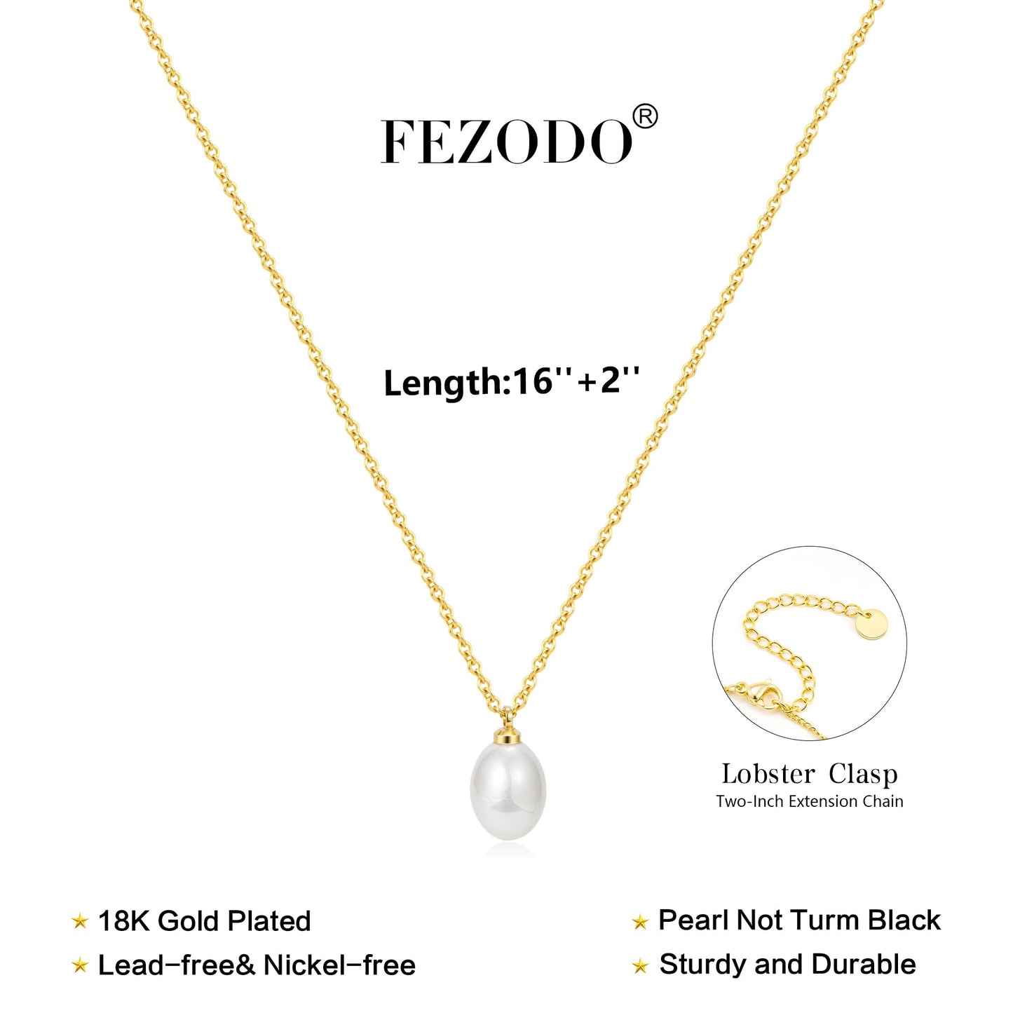 Fezodo Gold Pearl Necklace for Women, 18K Gold Plated Dainty Single Pearl Necklaces for Women Trendy Simple Pearls Drop Penandt Necklace Gold Necklace for Women Wedding Pearls Jewelry