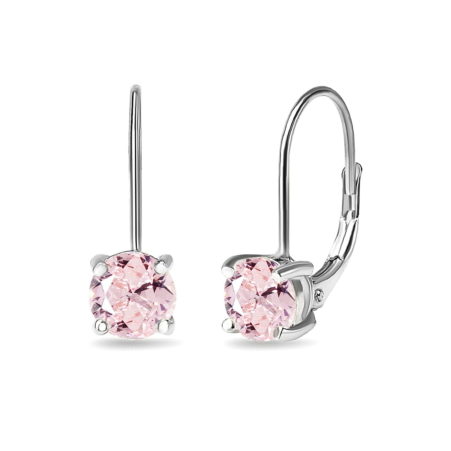 Pink Earrings for Women Dangling Sterling 6mm Round Leverback Drop Simulated Morganite Earring Silver Jewelry for Bridesmaids Gift Trendy Fashion