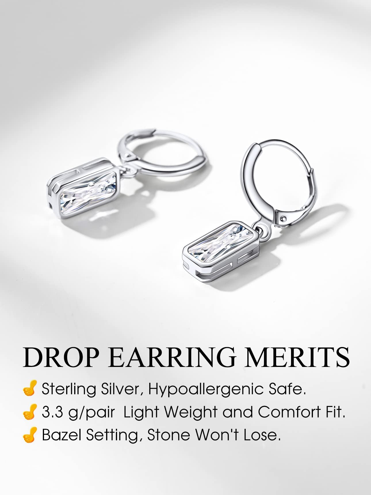 Bestyle Silver Solitaire Diamond Drop Earrings | Hypoallergenic Silver Huggie Hoop Earrings | Sparkle April Birthstone Earrings For Women | White CZ Huggie Earrings for Wedding Bridemaid