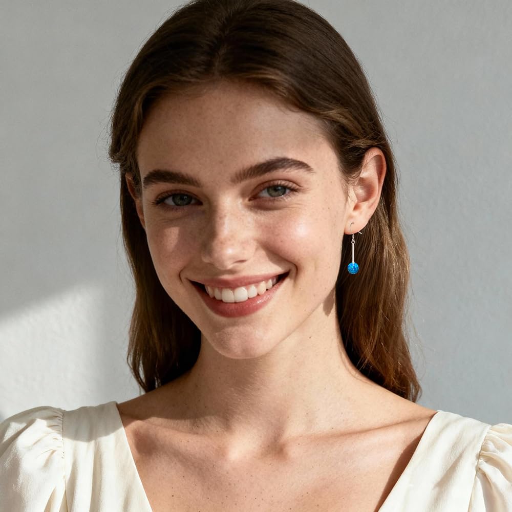 Blue Opal Earrings for Women 925 Sterling Silver Elegant Dangle Drop Earrings Opal Jewelry Gifts for Women