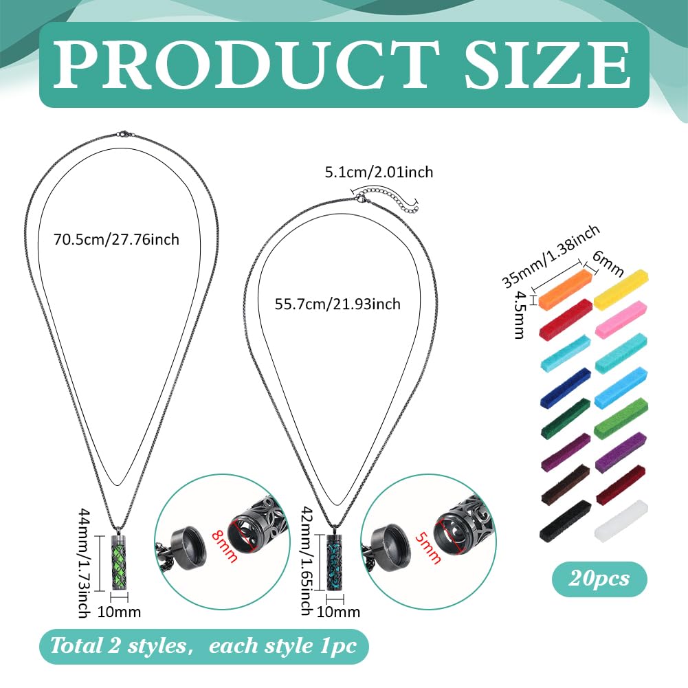 PH PandaHall Essential Oil Diffuser Necklace 2 Styles Black Aromatherapy Necklaces Stainless Steel Locket Pendant with 20pcs Refill Pads Perfume Bottle Necklace for Women Men Birthday Jewelry Gifts