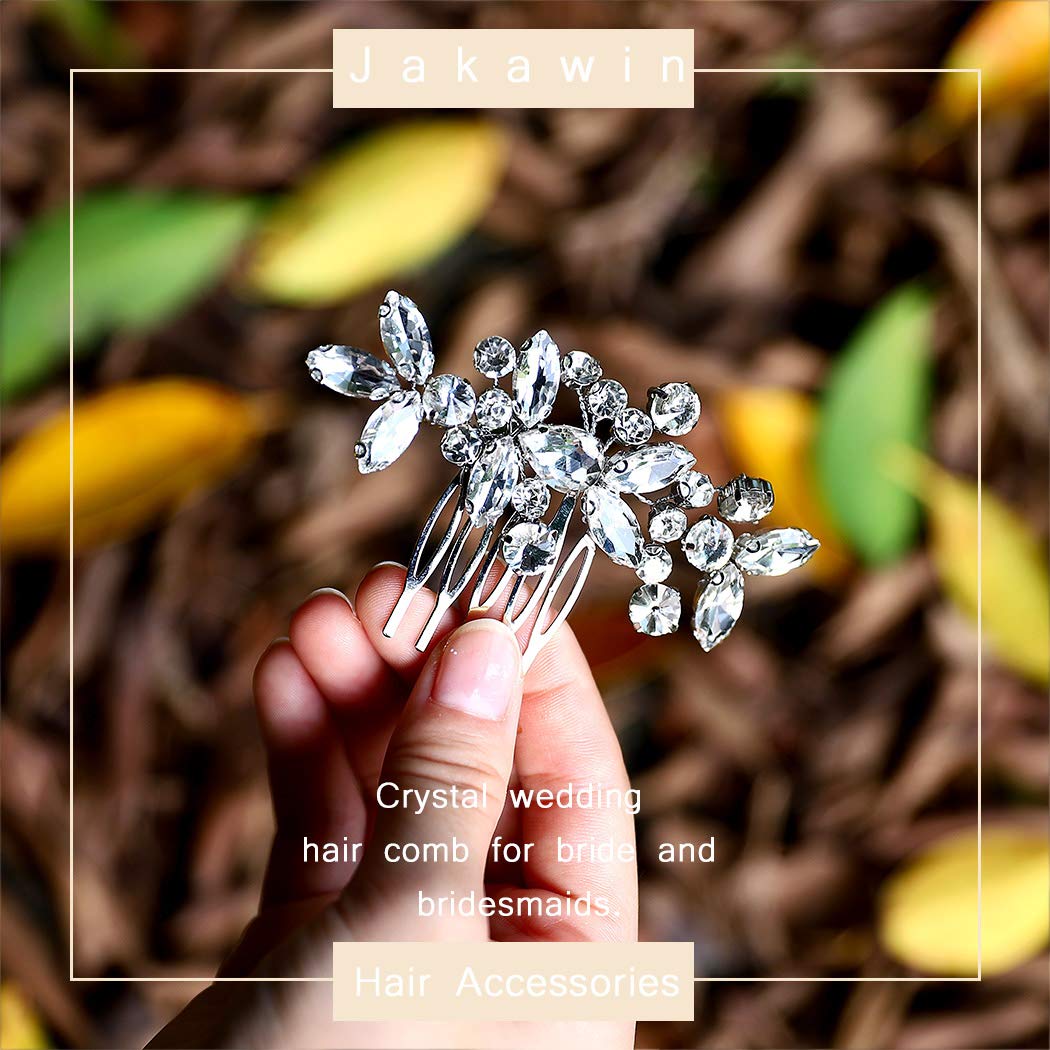 JAKAWIN Crystal Bridal Hair Comb Rhinestone Hair Clip Bride Wedding Hair Accessories for Women HC042 (Silver)