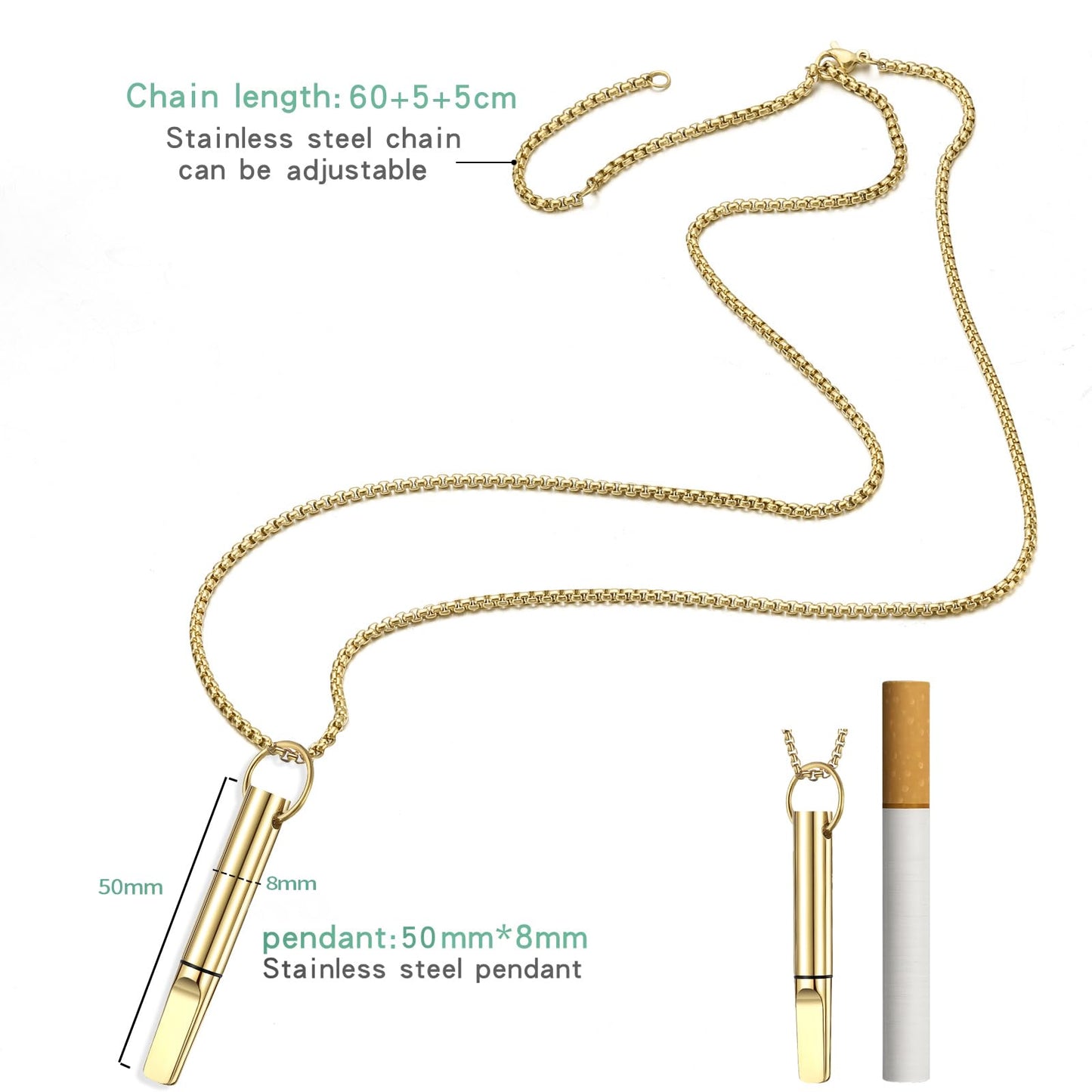 hooppoo Quit Smoking Necklace, Anxiety Relief Breathing Inhaler with Essential Oil Pad - Aromatherapy Diffuser Pendant for Smokers, Stainless Steel Necklace for Women & Men (Gold)