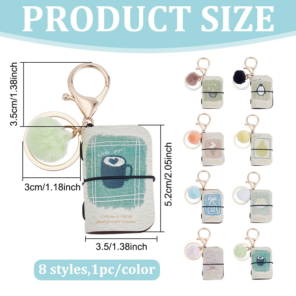 WEBEEDY 8 Styles Mini Tiny Journal Notebook Leather Keychain Diary Multicolor Pocket Planner for Travelers Office Use Unique Gifts Accessories, 1.4x2 Inch/3.5x5.2 cm