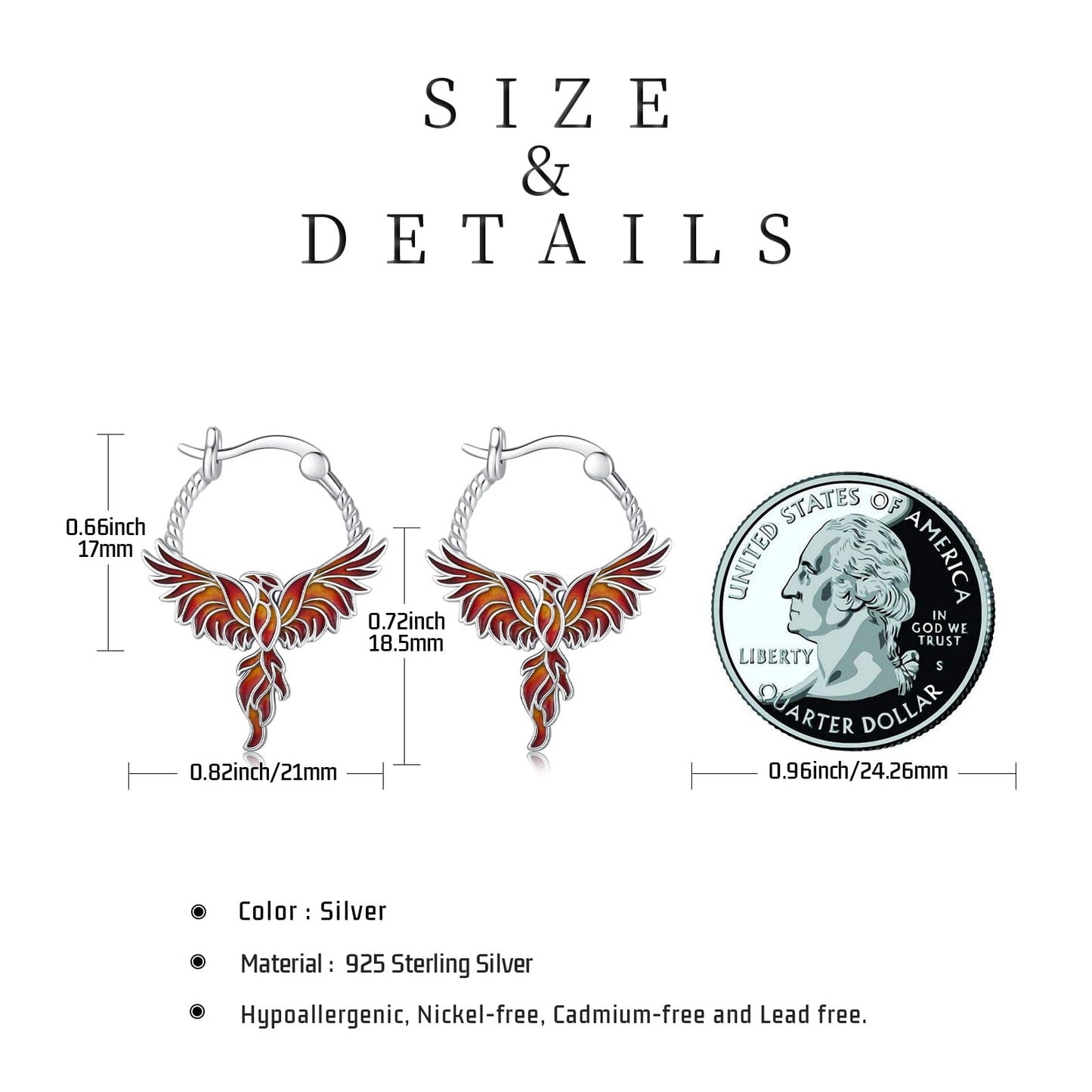 JUSTKIDSTOY Phoenix Earrings for Women 925 Sterling Silver Rising Phoenix Huggie Hoop Earrings Jewelry Graduation Gifts for Wife Daughter Her