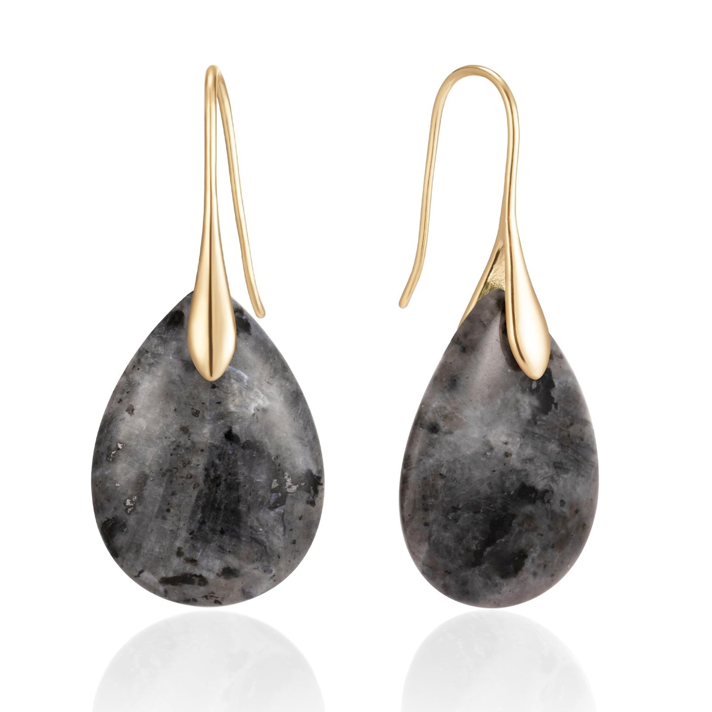 SELOVO Teardrop Grey Stone Fishhook Dangle Drop Earrings Gold Tone