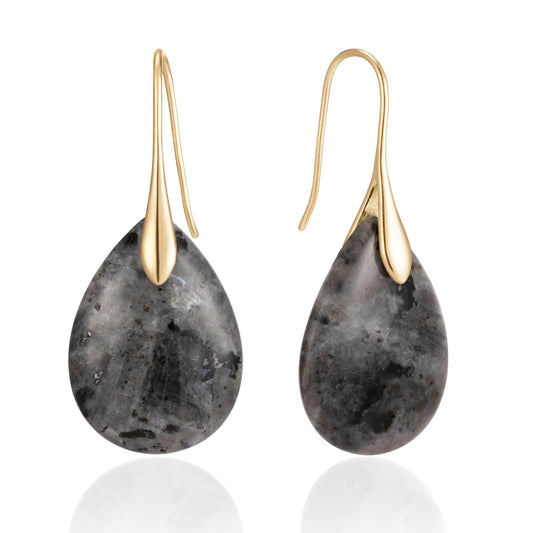 SELOVO Teardrop Grey Stone Fishhook Dangle Drop Earrings Gold Tone
