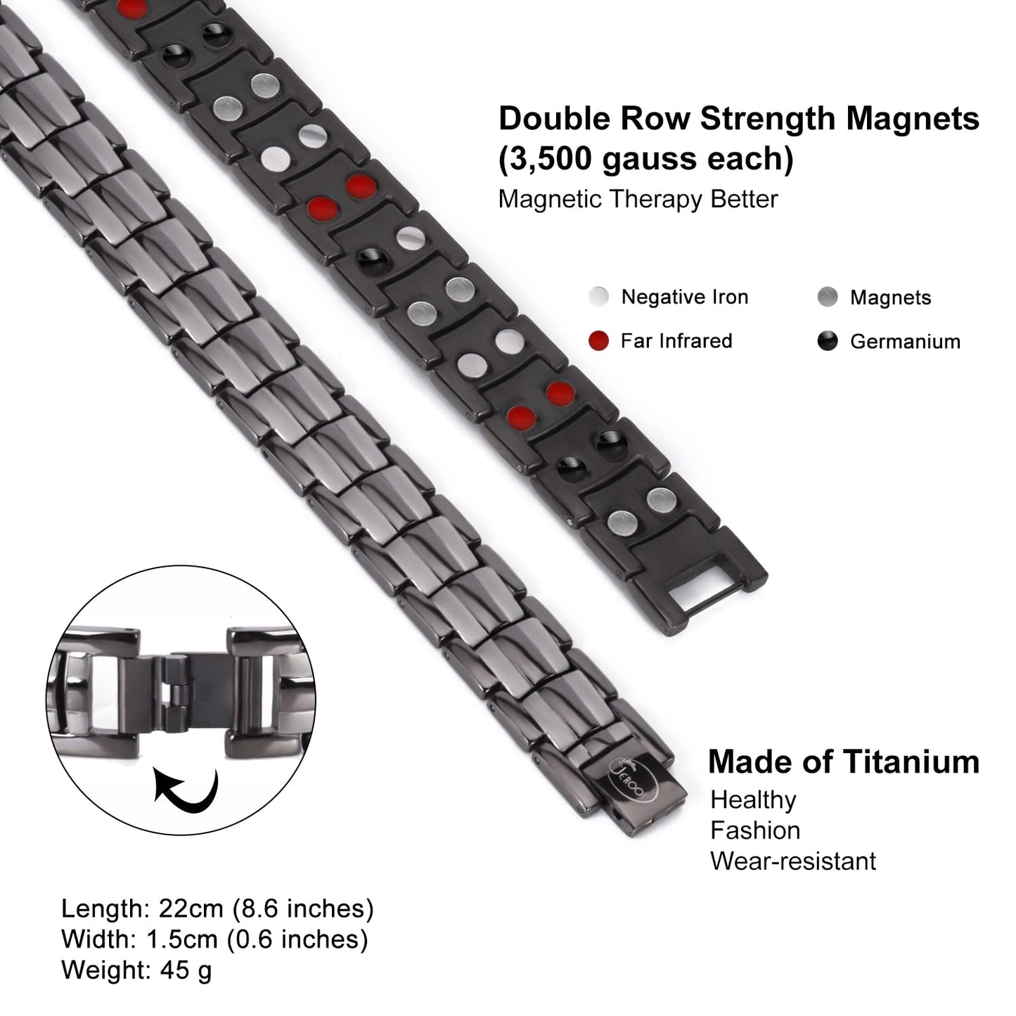 JEROOT Magnetic Bracelets for Men, Pure Titanium Bracelet (3500Gauss Per Magnet), Men's Bracelet Lymphatic Jewelry Gifts