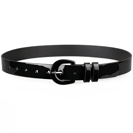 JASGOOD Women Patent Leather Belt for Jeans Pants Vintage 50s Women Belt for Dress,Black
