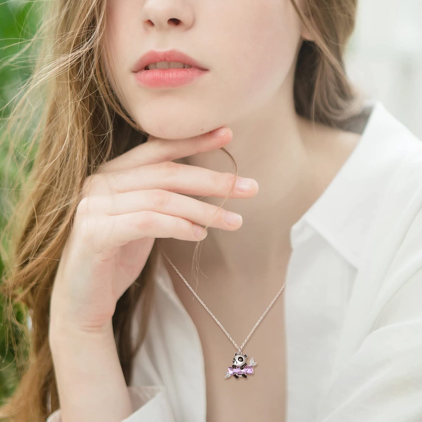 AENEAS Panda Necklace Sterling Silver Panda Pendant Necklace Purple Crystal Jewelry Gifts for Women Wife Daughter