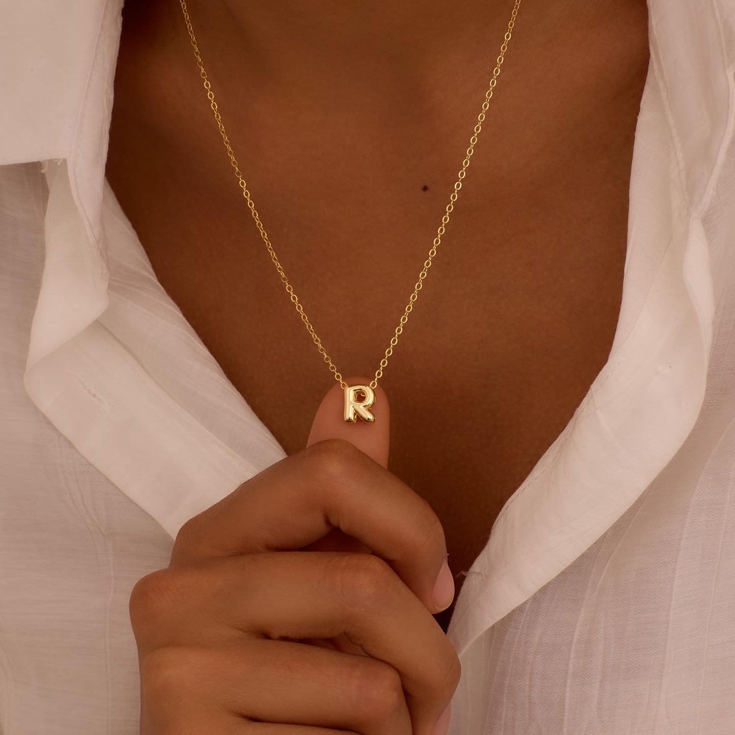 CUEZIY 14K Gold Plated Bubble Letter Necklace Initial Necklaces for Women Dainty Personalized Charm Pendant Name Necklace Cute Non Tarnish Fashion Accessories Teen Gift Trendy Stuff Jewelry Gifts