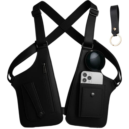 Premium Leather Shoulder Bag, Double Shoulder Armpit Bag, Anti-Theft Hidden Adjustable Strap Holste, Underarm Strap Wallet (Black)