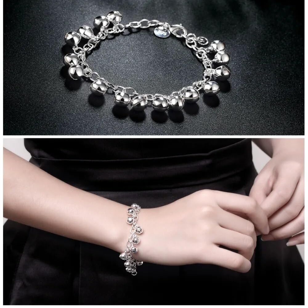 OSIRIDEH2 Bell Bracelet 925 Sterling Silver Bells Sounds Bead Chain Bracelet for Women Wedding Engagement Party Jewelry Jingling Bracelets (bracelet)