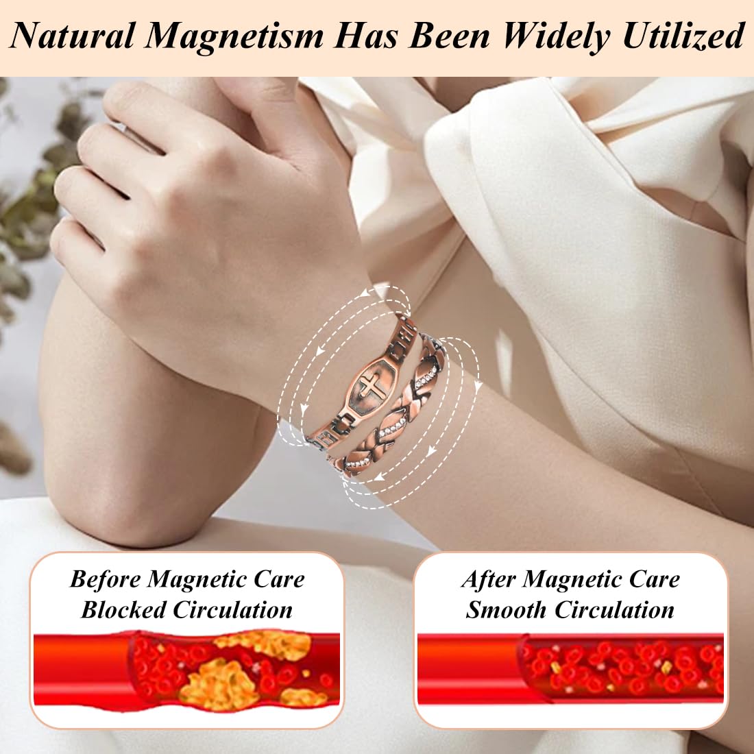 Vicmag 2PCS Copper Magnetic Bracelets for Women 100% Solid Pure Copper Bracelets with Gift Box & Adjust Tool