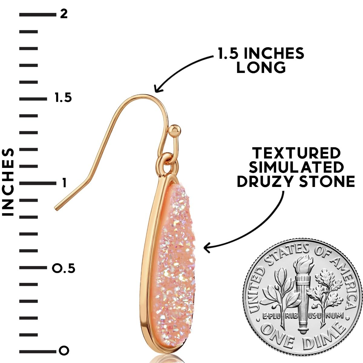 Light Pink Earrings for Women Dangling - Blush Pink Tear Drop Earrings Jewelry, Sparkly Simulated Rose Quartz Faux Druzy Bridal Dangle, Trendy Teardrop Long Dangly Boho Drops, Elegant Wedding Dangles