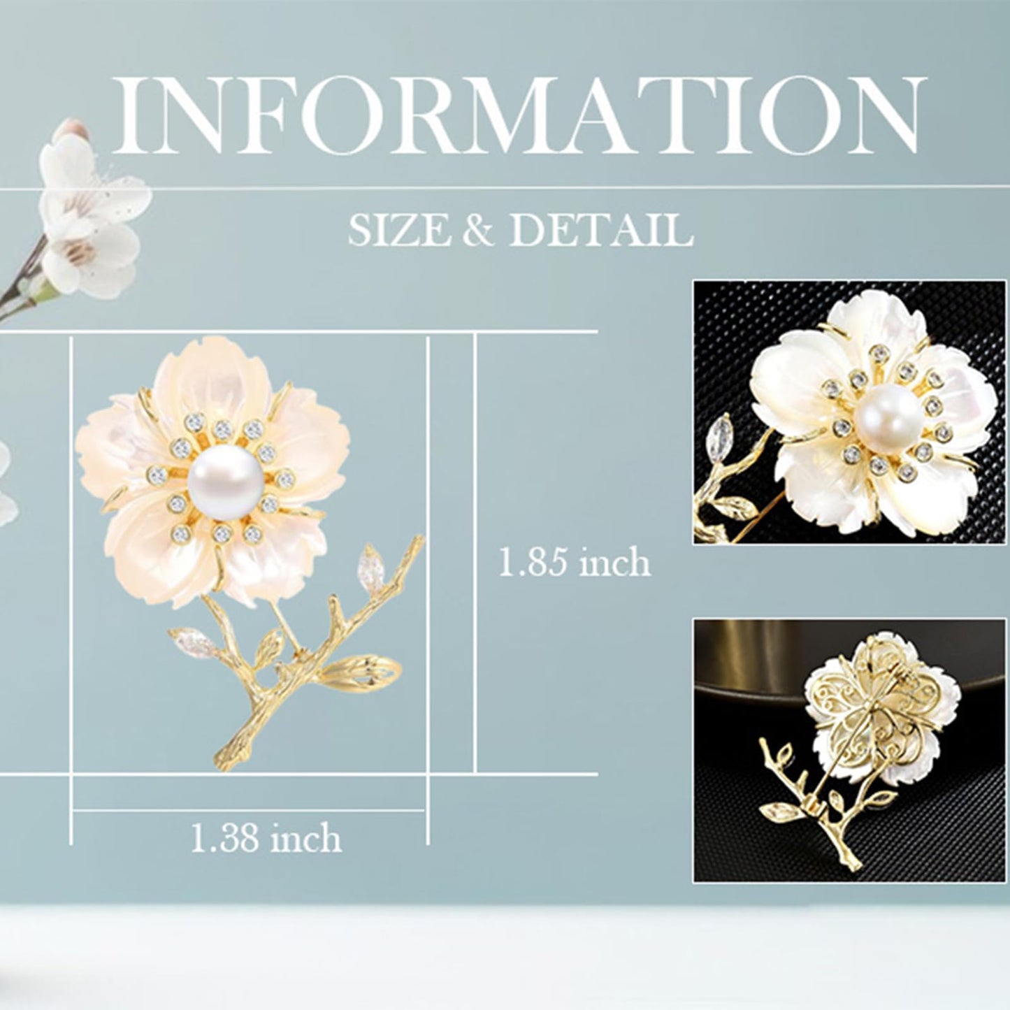 UNVAK Plum Brooch Pin 18K Gold-plated Plum Blossom Brooches Pearl Flower Pin Jewelry Gift for Women Girls