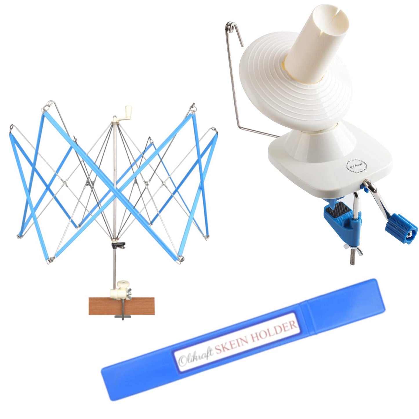Olikraft Crochet Yarn Winder for Crocheting and Umbrella Swift (with Skein Holder) Combo Set - Yarn Spinner for Crocheting, Cake Ball Winder, Roller, Baller, Spooler