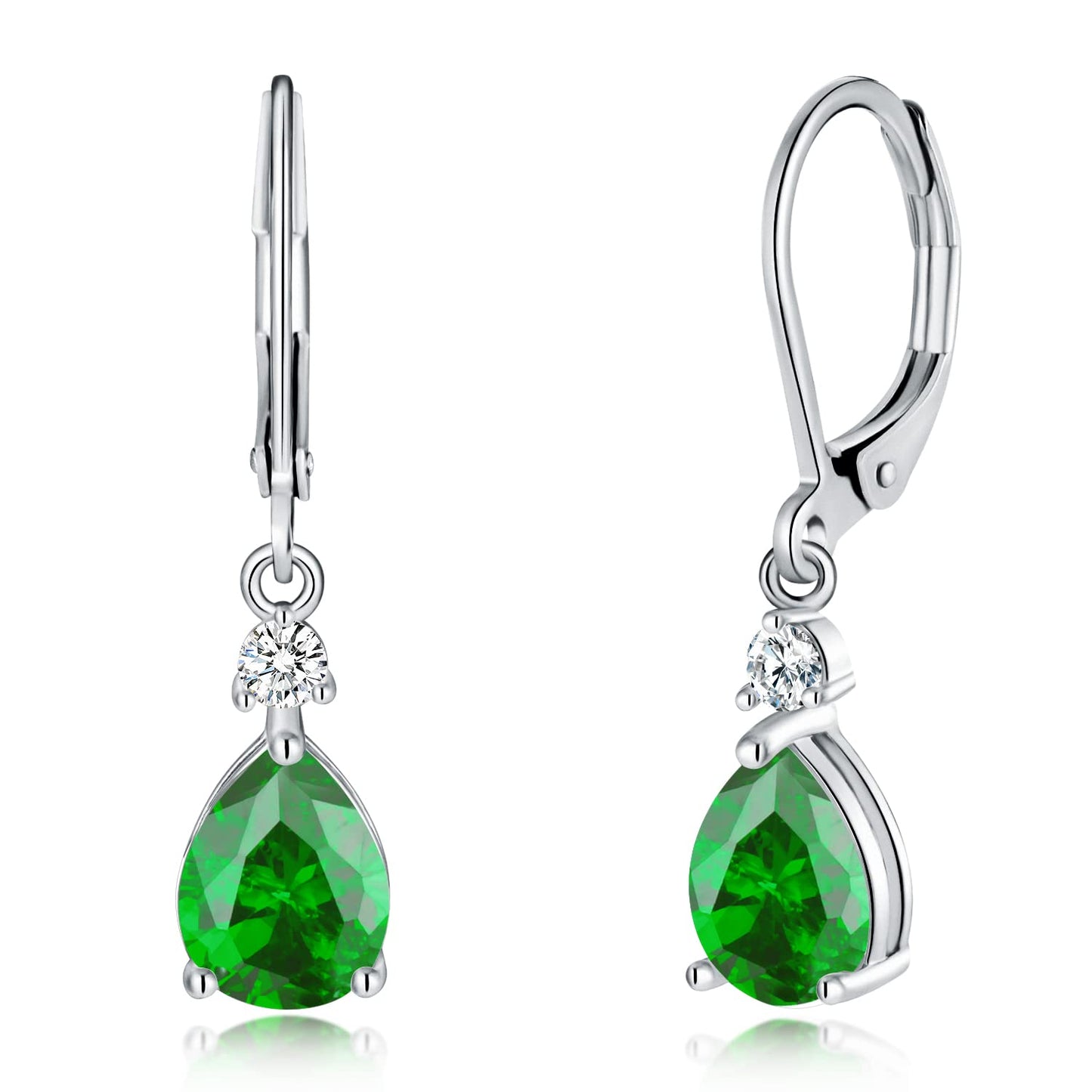 CiNily Leverback Dangle Earrings for Women 14K White Gold Plated Drop Earrings Green Cubic Zircon Fashion Teardrop Hoop Earrings Hypoallergenic Mothers Day Jewelry