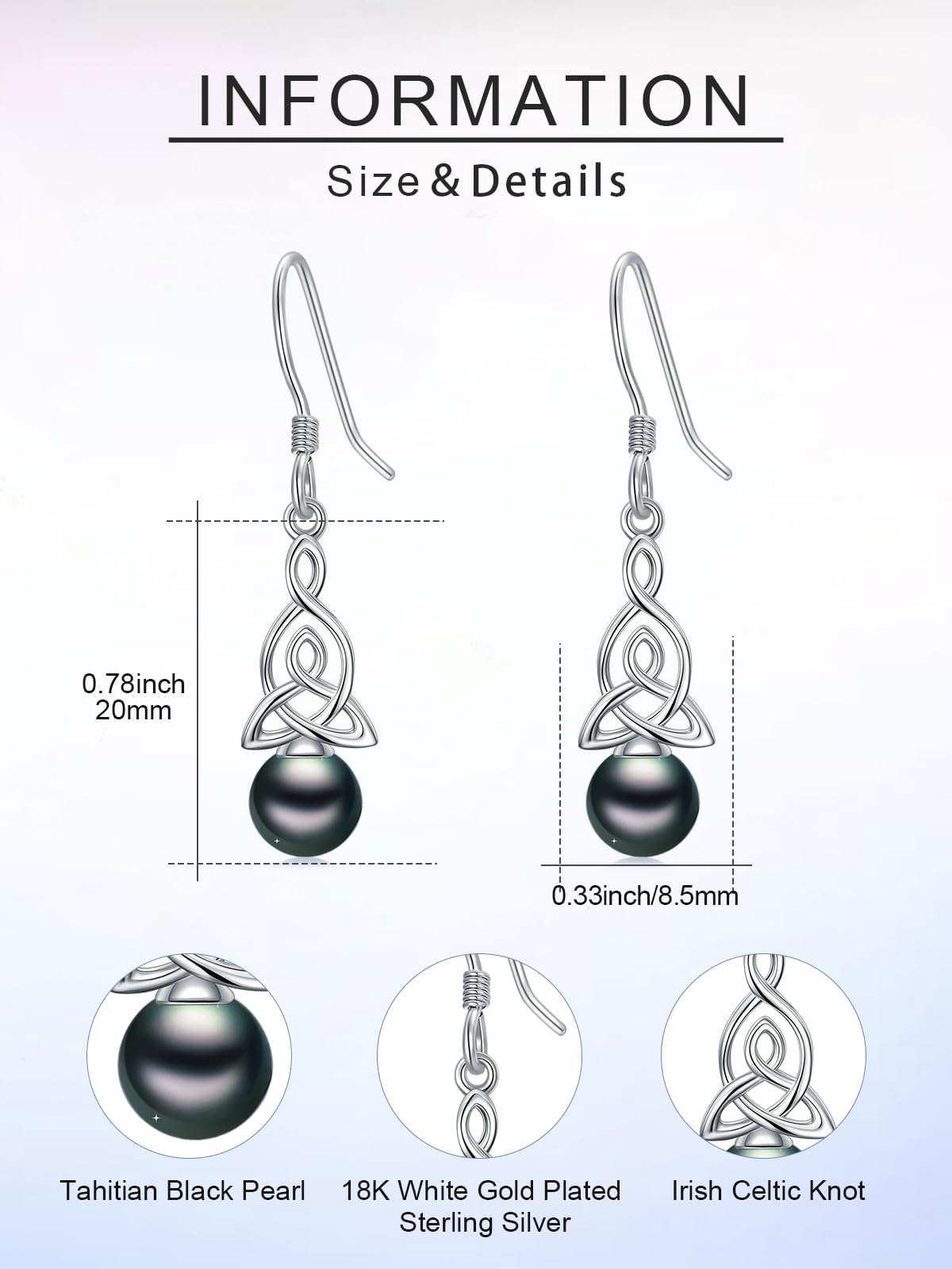 KANNSOAR Tahitian Black Pearl 6MM AAAA 18K White Gold Plated Sterling Silver Dangle Drop Earrings for Women Wife Mom Girlfriend Sister Jewelry Gift for Graduation Wedding Anniversary Birthday