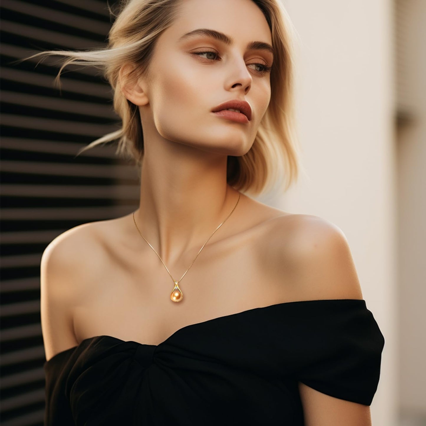 YAMI Akoya Golden Pearl Necklace 10-11mm Saltwater Cultured Pearl Jewelry with 925 Sterling Silver Adjustable Chain for Women, Mom, Wife, Luxury Gift for Birthday, Mother's Day, Anniversary
