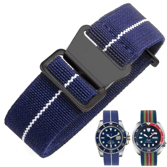 Danxancy French Troops Paratrooper Watchband,Military Elastic Nylon Watch Strap with Hook-and-Loop for Men Women Silver & Black Buckle 18/20/22mm