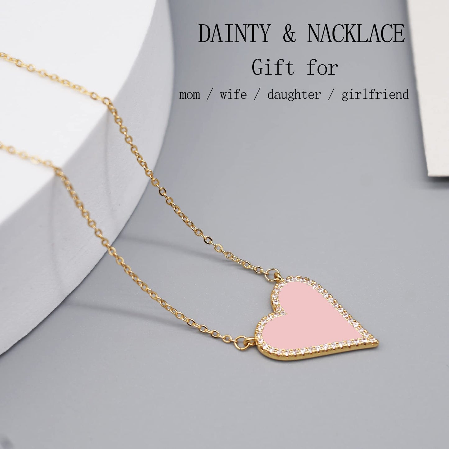 JINGDR Pink Heart Necklace for Women Trendy Preppy Jewelry Gold Plated Love Hearts Pendant Paperclip Chain Necklace Cute Heart Necklaces for Women Dainty Jewelry (Pink)