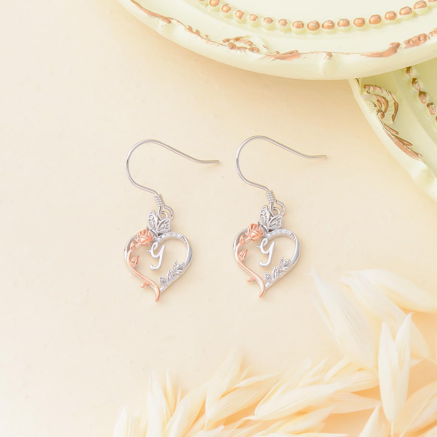 TOUPOP Rose Heart Initial Earrings Sterling Silver Butterfly Earring Initial Y Letter Drop Dangle Earrings Jewelry Anniversary Birthday Mothers Day Gifts for Women Mom Wife Girlfriend Her