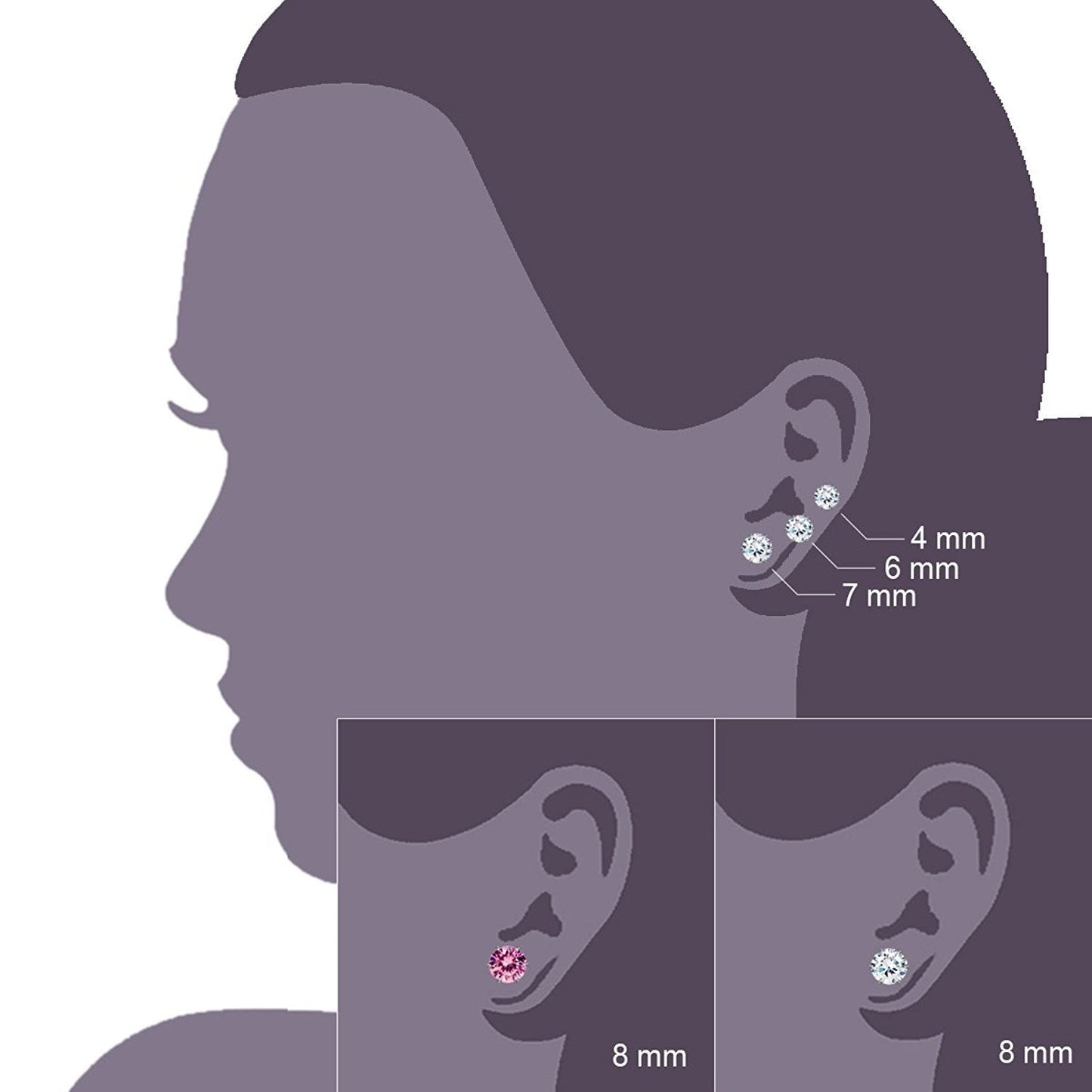 JewelrieShop Earrings for Women Studs Set Stainless Steel CZ Earing Hypoallergenic Multiple Piercing Ear Stud (8 pairs,4-8mm,White,Pink CZ)