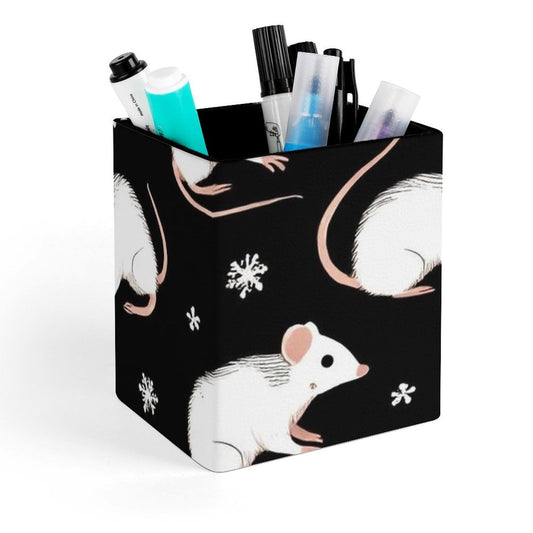 UTRSIFB Holder Cup Makeup Brush Storage Organizer, Waterproof Multifunctional Office Supplies, Pen Holder Square Leather Pencil Opossum