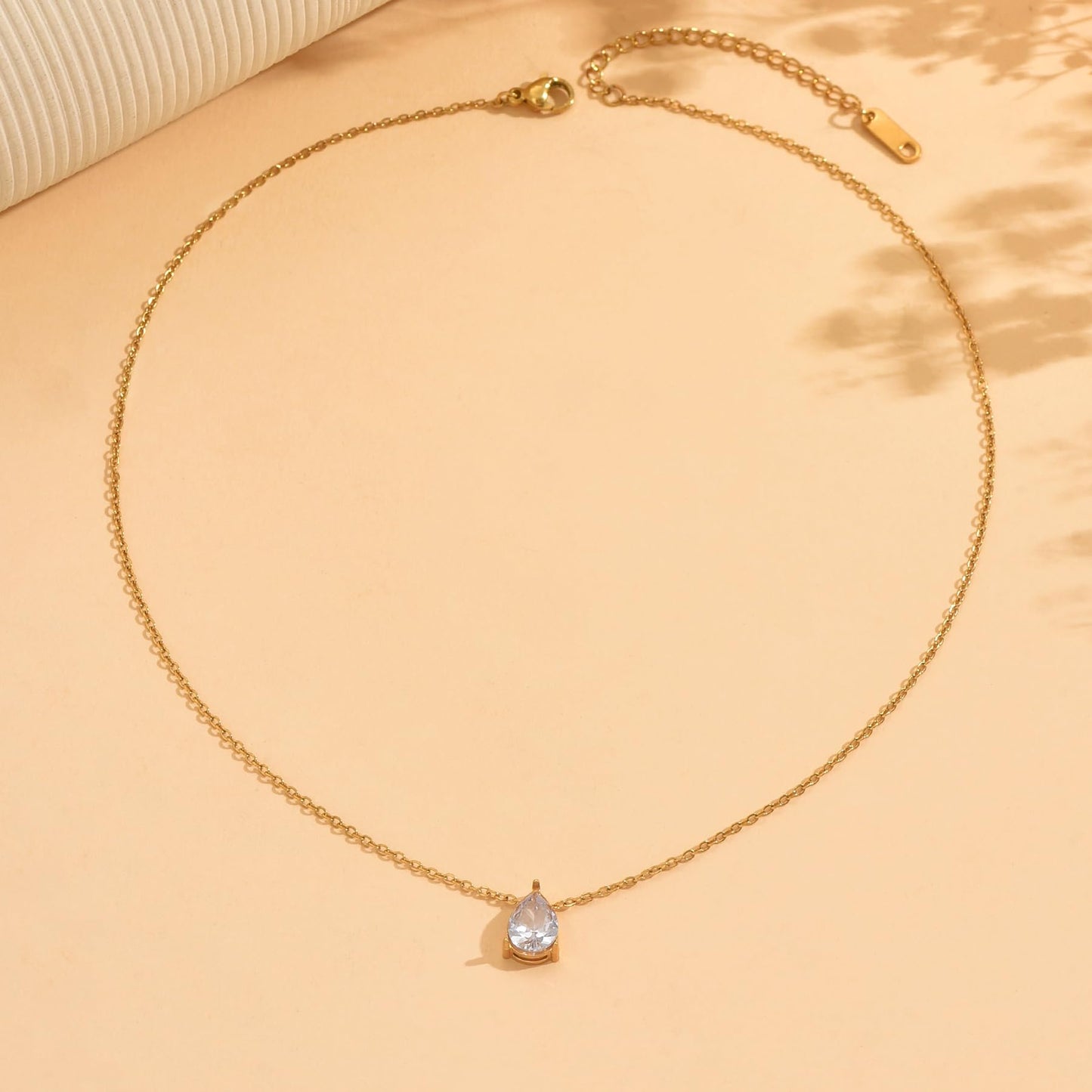Jewigo Cubic Zirconia Necklaces for Women 18K Gold Plated Tear drop Necklace Dainty Layered CZ Lariat Diamond Necklace