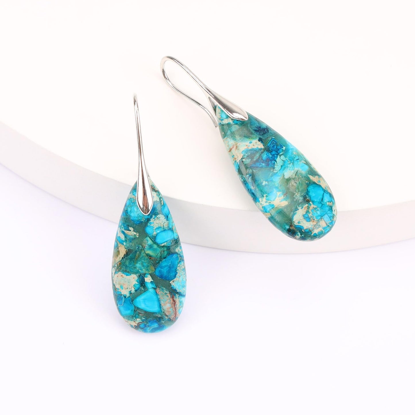Lettarius Natural Crystal Healing Moon Stone Drop Earrings for Women Blue Sea Sediment Teardrop Birthstone Quartz Dangle Silver Plated Jewelry