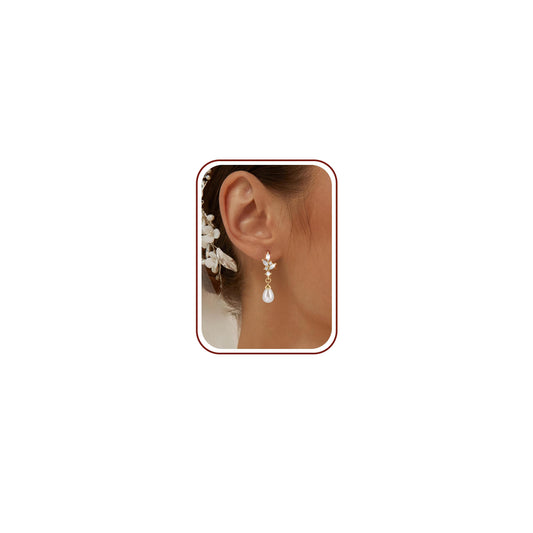 Pearl Earrings for Women, 14k Gold Plated Trendy Diamond Pearl Drop Earrings Hypoallergenic Dainty Bridal Gifts Wedding jewelry for Women
