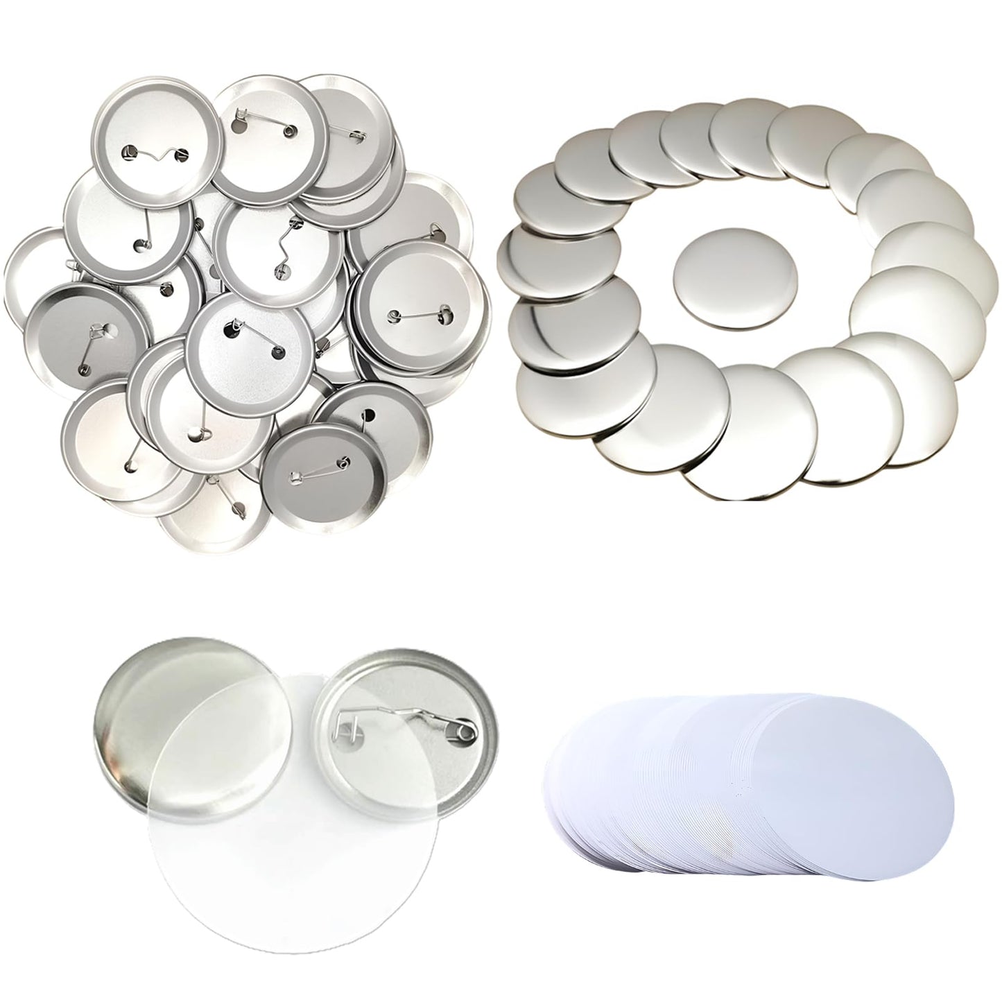 YiiYiiGO 200 Sets 58mm/2.28inch Button Maker Supplies, (Approx.2.25 inch) Round Badge Blank Pins, Includs Metal Shells, Metal Back Cover, Blank Paper and Transparent Film for Pin Maker Button Press