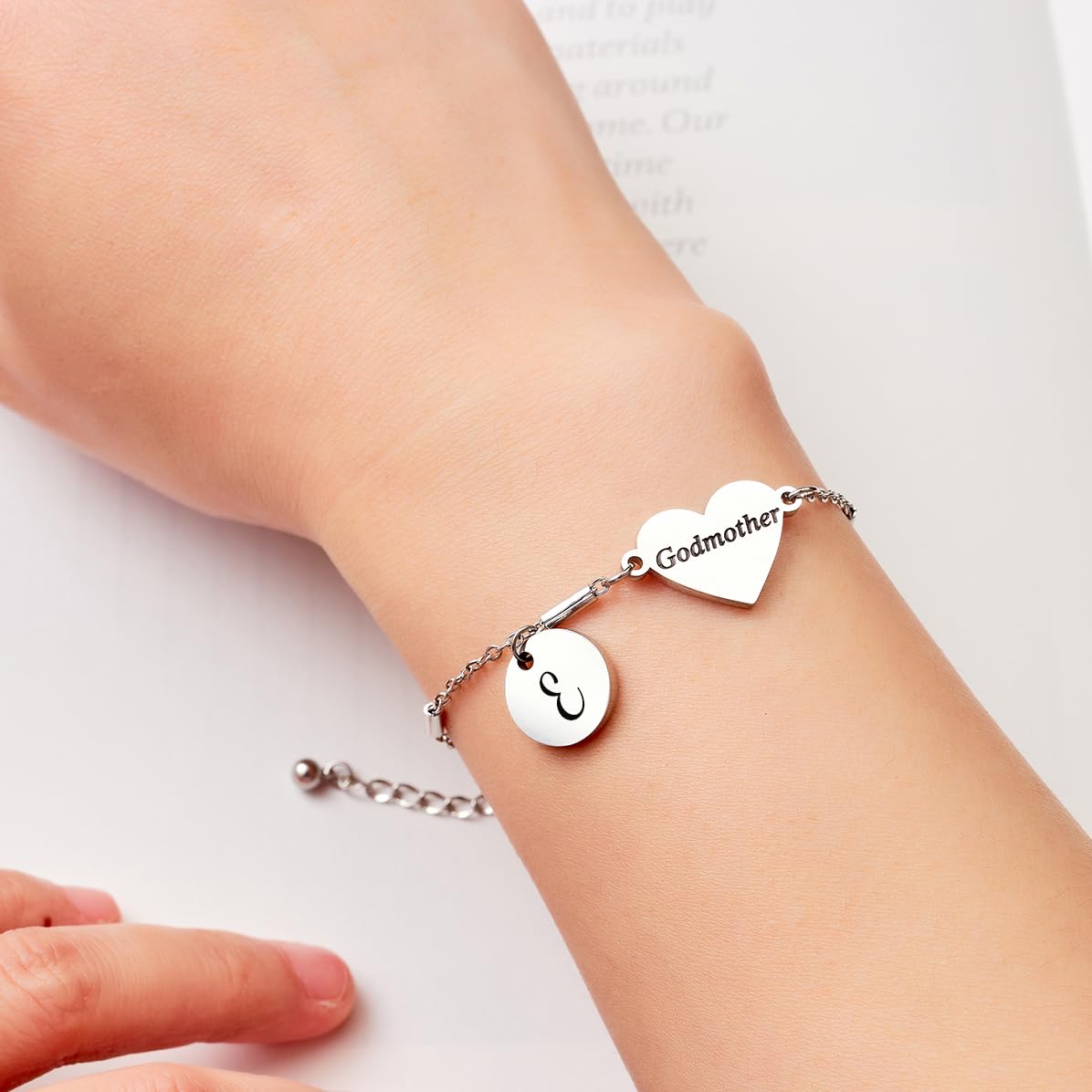 CHENVA Godmother Gifts Initial Bracelet Bangle for Women Gift for Godmother from Goddaughter (Godmother Bracelet E)