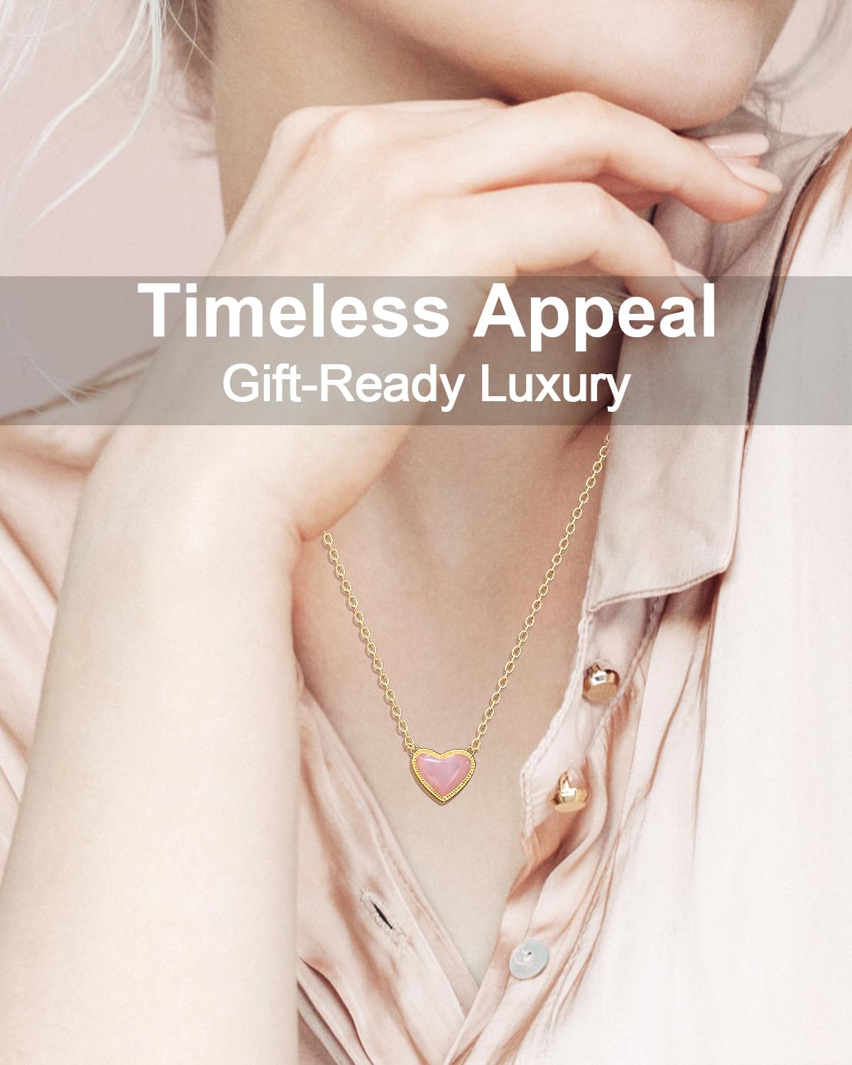 AICase 18K Gold Plated Heart Pendant Necklace for Women,Fashion Dainty Simple Adjustable Length Jewelry,Anniversary Birthday Gifts for Women/MoM/Sister/Friends/Her/Wife/Grandma/Coworker_Pink