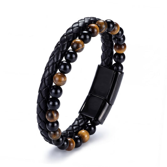 RANKEEF Mens Leather Bracelet - Tiger Eye Mens Beaded Bracelets to My Man Pulseras Para Hombres Leather Beaded Bracelets for Men