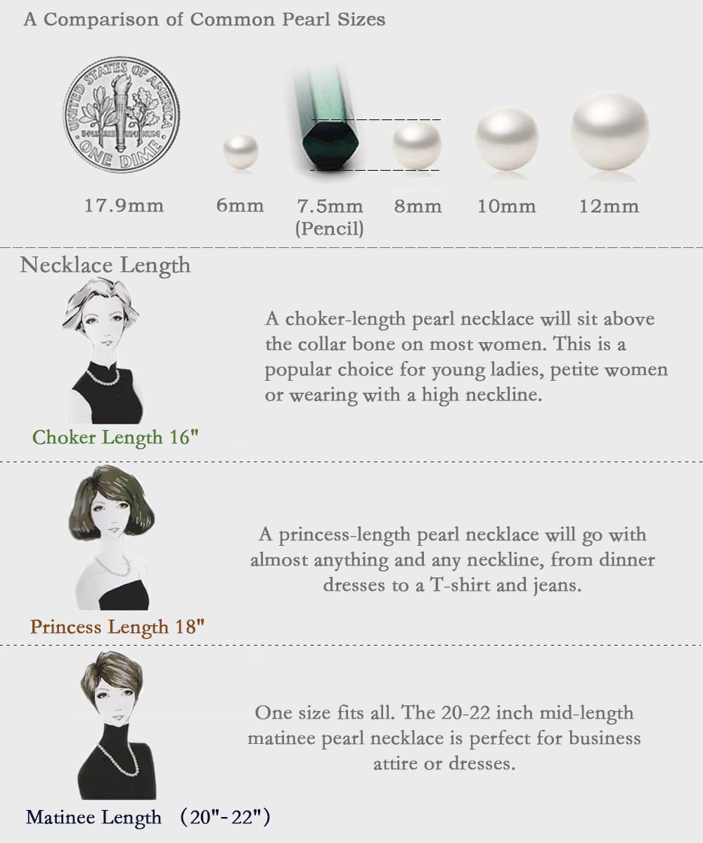 HUWODY Round White Simulated Shell Pearl Necklace Strand Pearl Choker Necklace Jewelry for Women 12mm 16inch