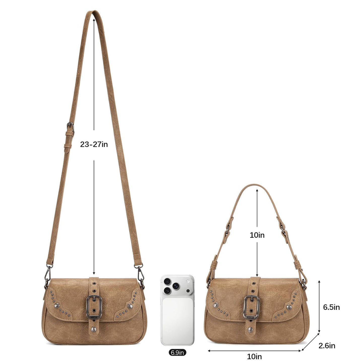 Wrangler Shoulder Bag for Women, Western Purses Small Hobo Handbags Clutch Cowgirl Vintage Retro Underarm Purse with Crossbody Strap WG528-2003KH