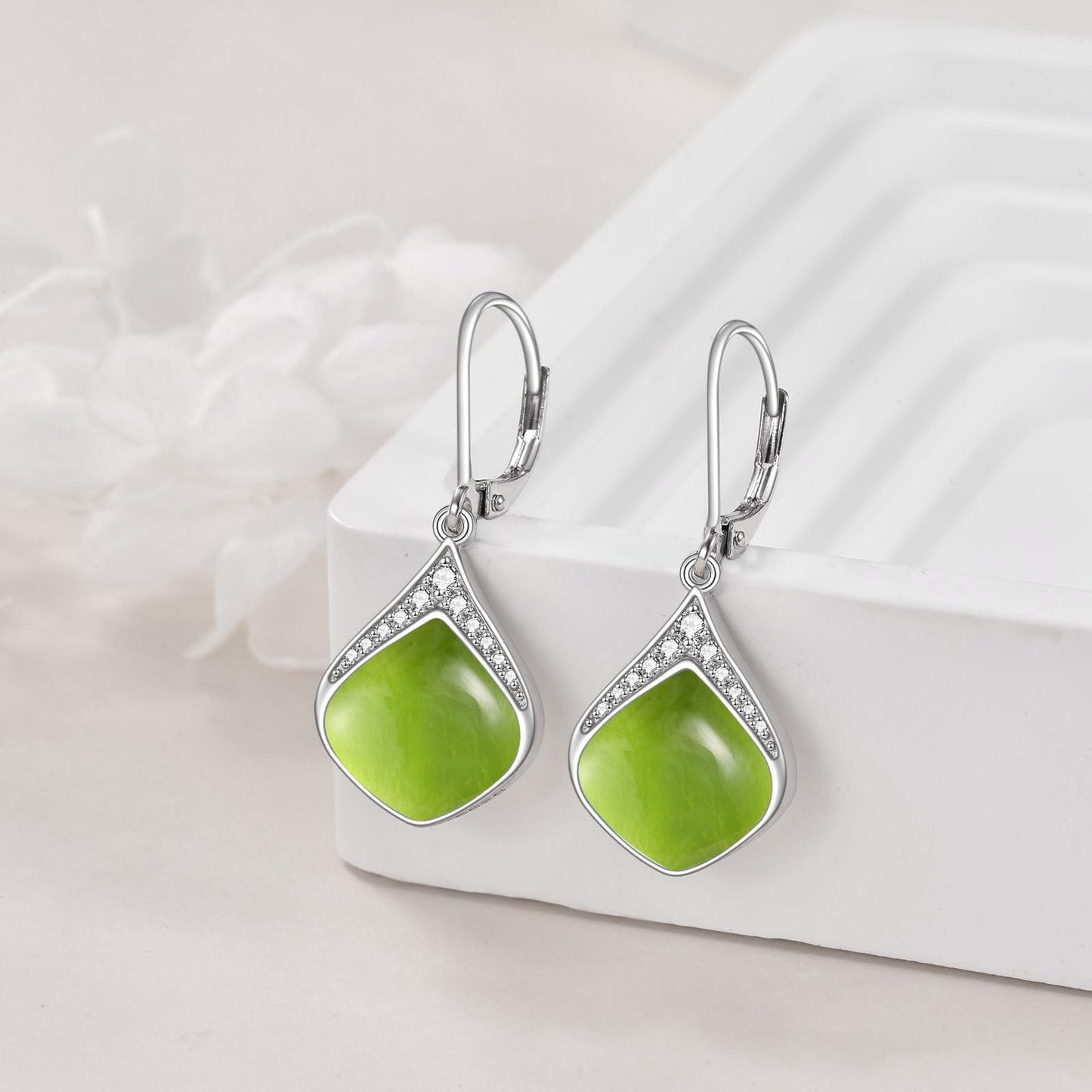 Peridot Teardrop Earrings for Women Sterling Silver Cubic Zirconia Teardrop Drop cubic Zirconia Dangle Earrings Jewelry Christmas Gifts for Women