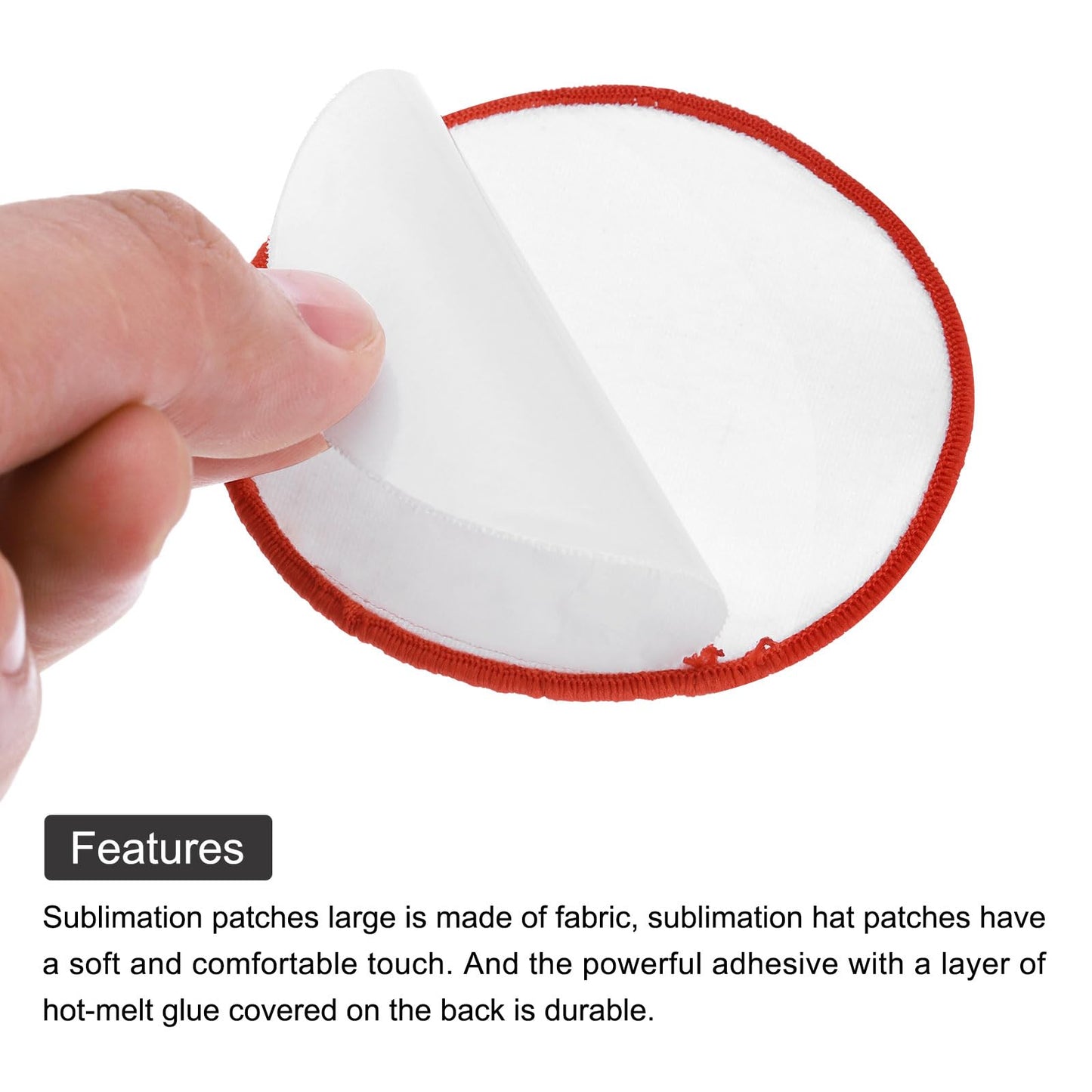 MECCANIXITY 30pcs Sublimation Patch Blank, 7.5cm/2.95 Inch Fabric Iron-on Blank Heat Transfer Repair Patch for DIY Crafts Caps Clothes, White with Red Border
