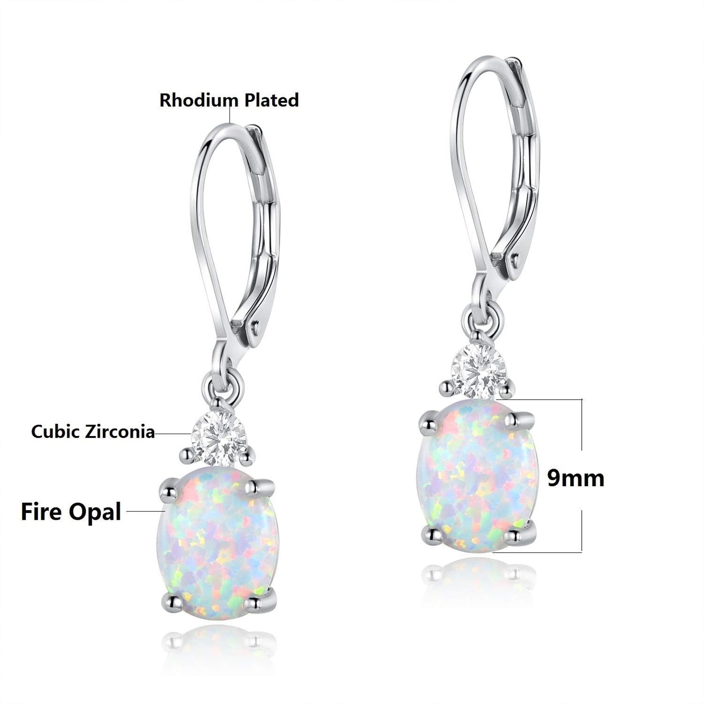 Gemsme 18K White Gold Plated Created Opal and Cubic Zirconia Dangle Earrings for Women