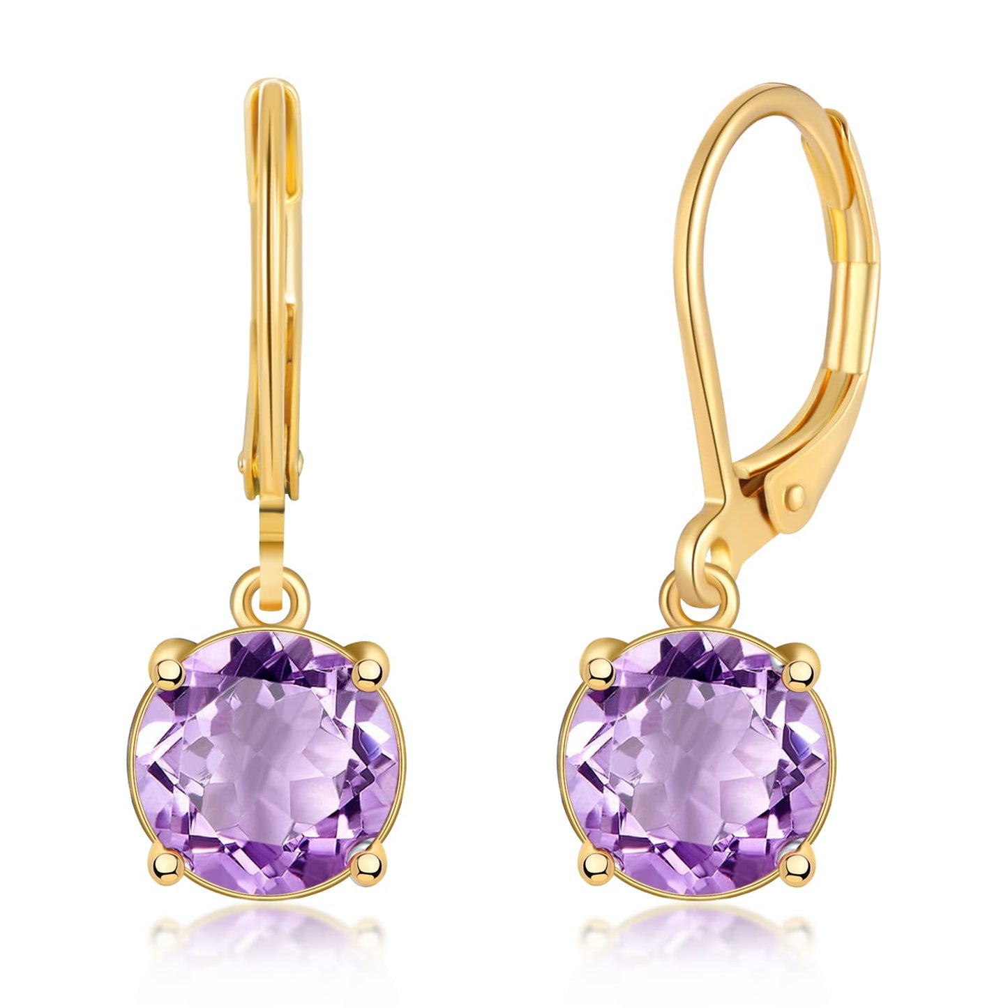 CiNily Leverback Dangle Earrings for Women Purple Cubic Zircon Pendant Earrings 14K Gold Plated Hypoallergenic Crystal Drop Earrings for Sensitive Ears Jewelry