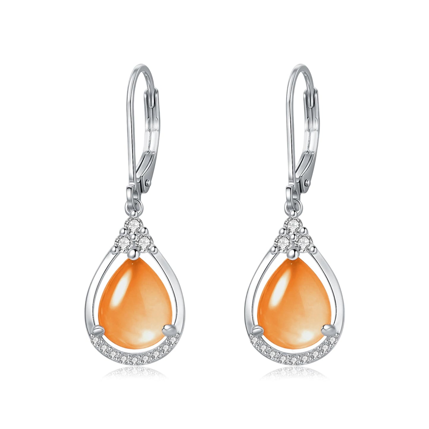 Orange Earrings Sterling Silver Opal Leverback Teardrop Dangles Earring Jewelry Christmas Gifts for Women