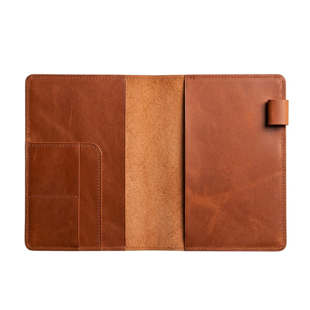 TORAKIP Leather Notebook Cover A5 – Refillable Journal Cover with Card Pockets & Pen Holder, Fits 5.8" x 8.3" Notebooks, Leather Planner Organizer for Work & Travel (Paper Not Included), Warm Brown