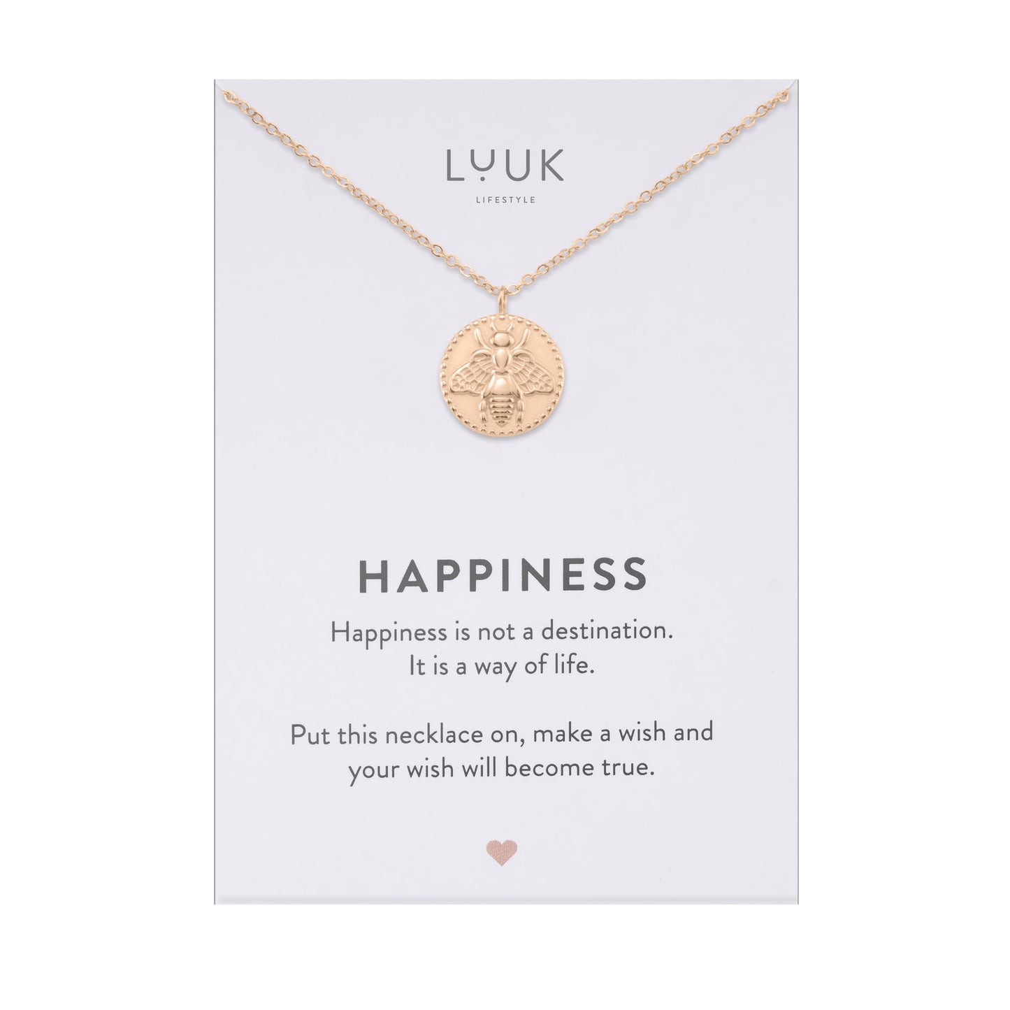 LUUK LIFESTYLE Adjustable Bee|Honeybee pendant necklace, HAPPINESS Gift Card, non-tarnish, 19in sturdy chain, Gift sister friend daughter, holiday dainty trendy aesthetic simple rose gold