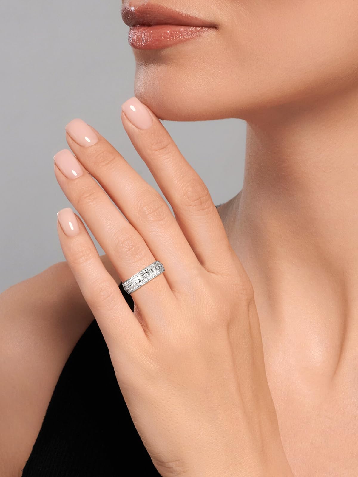 Frbod Womens Moissanite Eternity Band Bezel Diamond Wedding Ring Mens Hypoallergenic Sterling Silver Rings Size 11