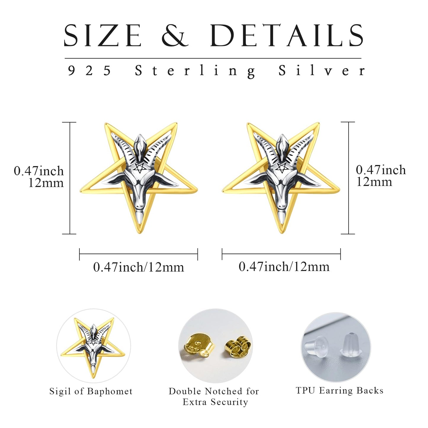 Sigil of Baphomet Earrings,Inverted Pentagram Baphomet Goat Earrings 925 Sterling Silver Satanic for Men Women Goat Stud Christmas Birthday Jewelry