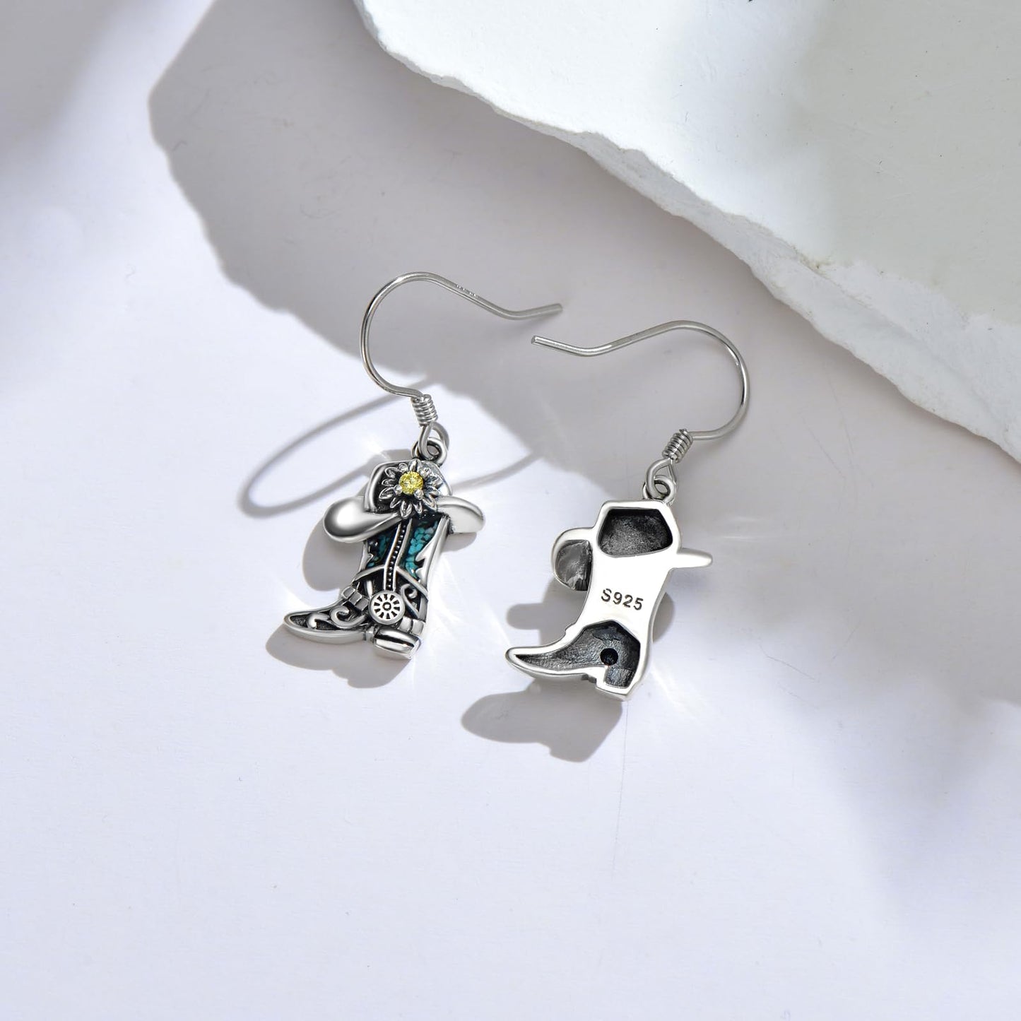 KoyeKei Cowboy Boot Earrings for Women 925 Sterling Silver Cowgirl Hat Texas Boot Dangle Drop Earrings Western Turquoise Cowboy Carter Jewelry Country Boho Gifts for Daughter Wife