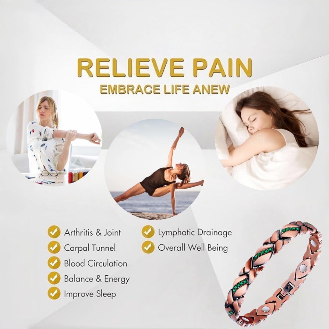 SCVIYRUN - Magnetic Copper Bracelets for Women - 99.99% Pure Copper Effective Magnetic Bracelets and easy 2 links for Mother (copper—Grandmother's green stone)